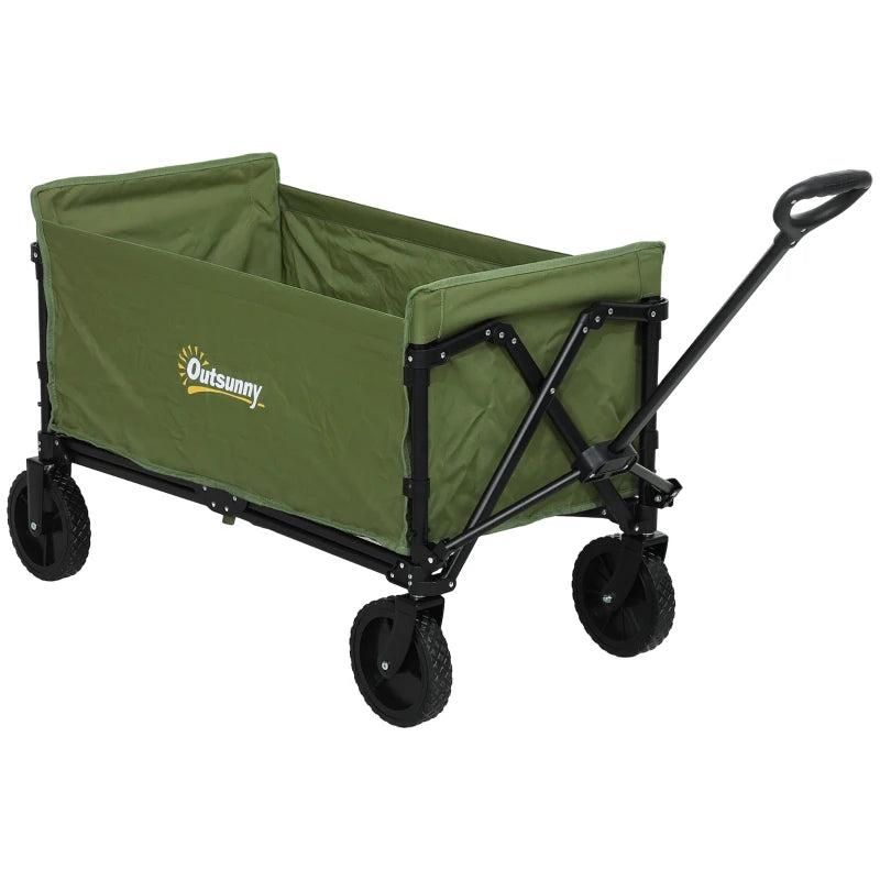 120L Folding Garden Trolley Cart - Green Outdoor Collapsible Wagon with Wheels & Adjustable Handle for Beach, Camping & Festivals