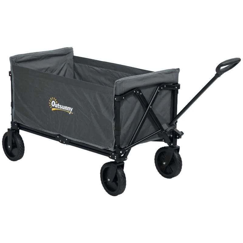 120L Grey Folding Garden Trolley Cart - Outdoor Collapsible Wagon with Wheels & Adjustable Handle for Beach, Camping & Festivals