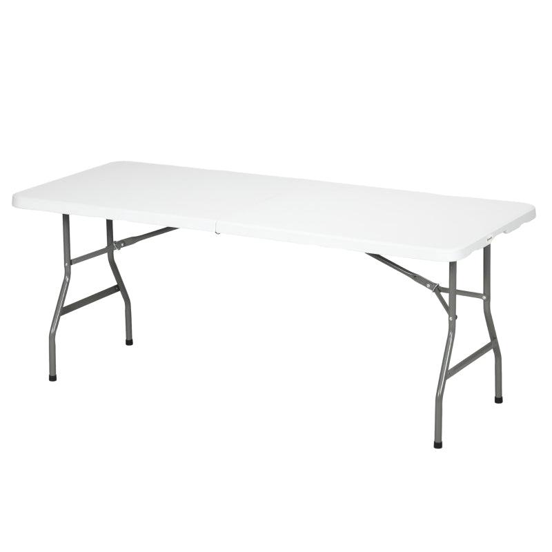 180 x 75cm Folding Garden Table - Outdoor HDPE Picnic Table for 6 - Rectangular White Patio Table with Metal Frame