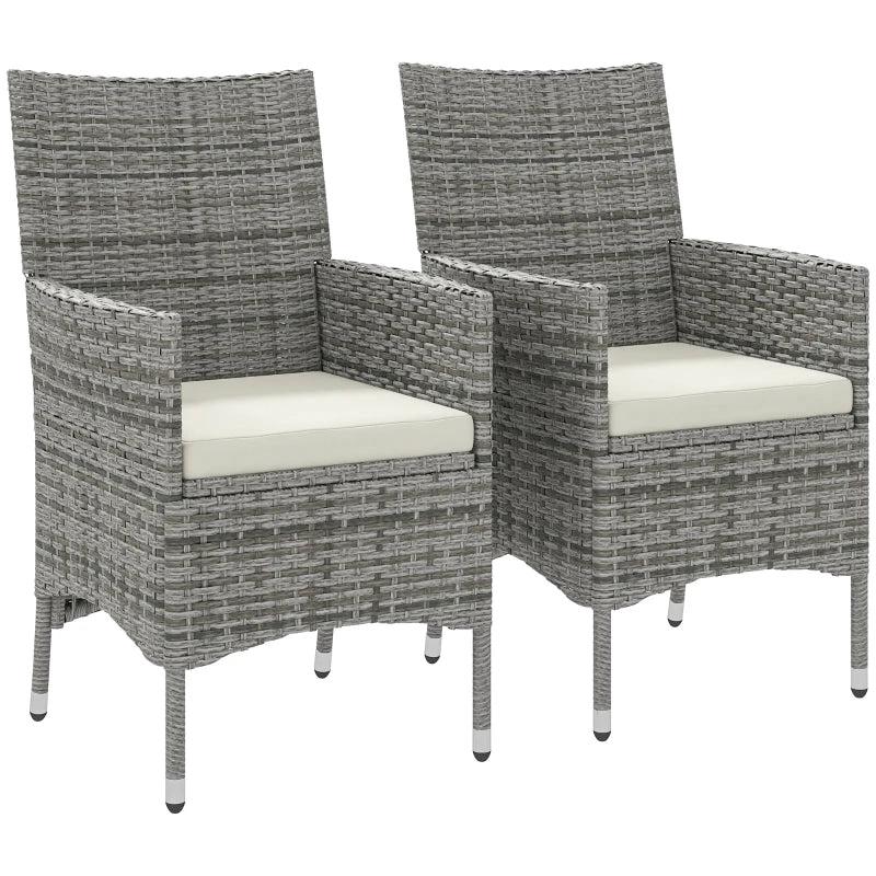 2 Pieces Mixed Grey Rattan Garden Dining Chairs Set with Cushions - Outdoor Furniture