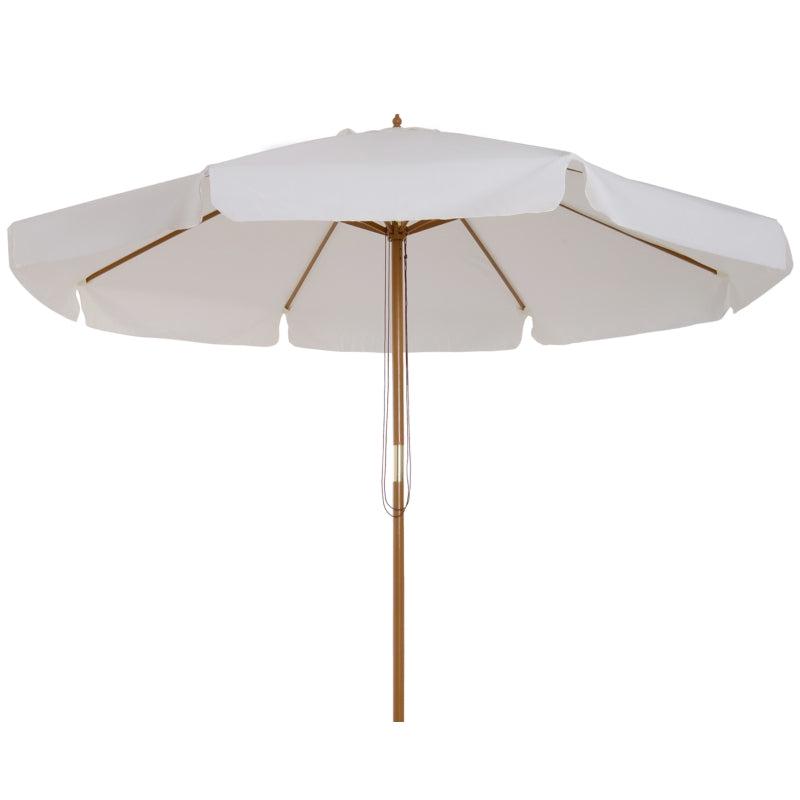 3.3m Cream White Garden Parasol Umbrella - Outdoor Sun Shade Canopy with 8 Bamboo Ribs and Wooden Pole