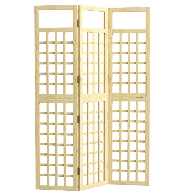 3-Panel Freestanding Wooden Garden Privacy Screen - Foldable Outdoor Divider/Trellis, Natural Wood Finish, 120 x 170 cm