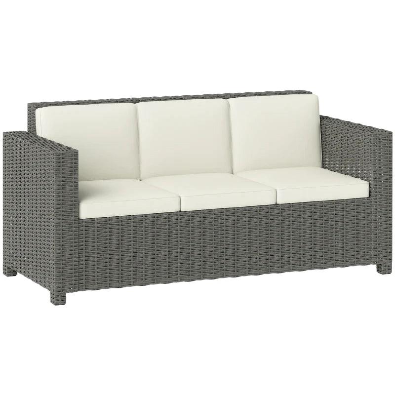 3 Seater Rattan Sofa - All-Weather Wicker Weave - Metal Frame - Fire Resistant Cushions - Cream