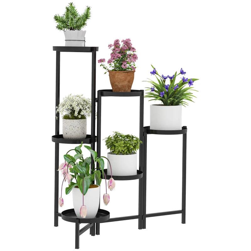 3 Tier Foldable Black Metal Plant Stand - Indoor Outdoor Corner Flower Pot Holder for Patio, Garden, Balcony, Living Room
