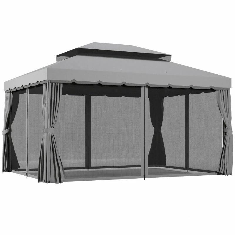 3 x 4m Light Grey Aluminium Garden Gazebo Canopy Shelter Pavilion Tent with Nets and Curtains for Outdoor Parties