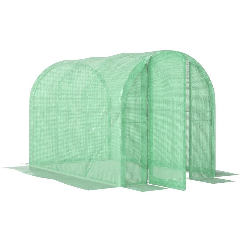 3x2x2m Green Polytunnel Greenhouse with Hinged Door - Walk-in Grow House Tent with PE Cover and Galvanised Steel Frame