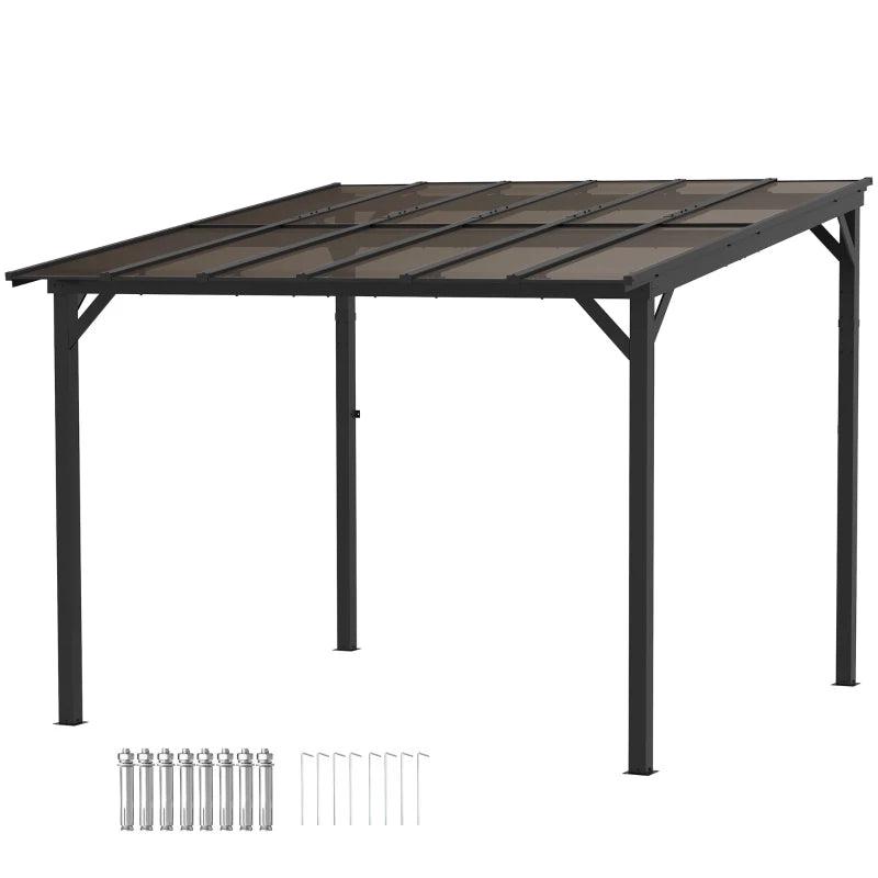 3x3m Dark Grey Metal Pergola with UPF 50+ Waterproof Polycarbonate Roof - Wall-Mounted or Free Standing Garden Gazebo, Wind-Resistant Outdoor Sun Shade