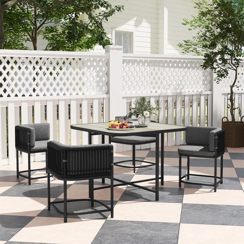 4-Seater Rattan Cubed Garden Furniture Set with Cushions - Charcoal Grey