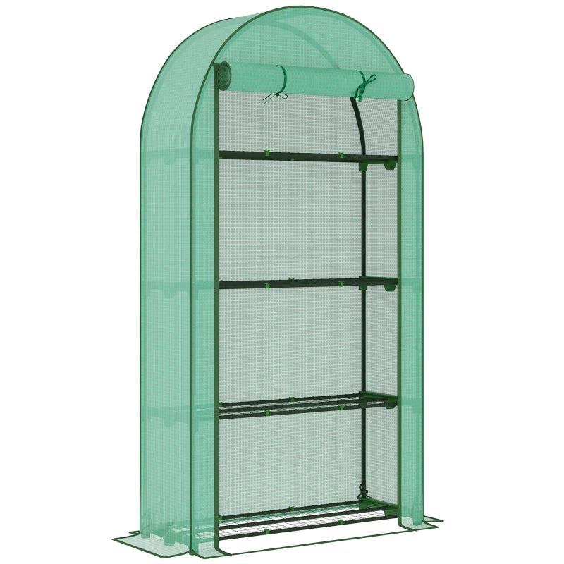 4 Tier Portable Mini Greenhouse with Reinforced PE Cover, Roll-Up Door, 105 x 45 x 160 cm, Green