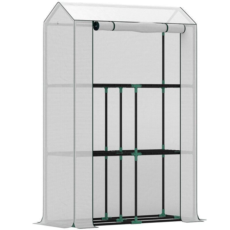 40 x 100cm Three Shelf Steel Frame Greenhouse - White