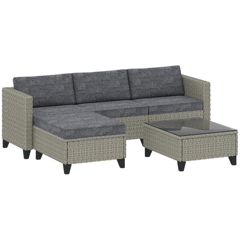 5-Piece Dark Grey Rattan Patio Furniture Set - Corner Sofa, Footstools & Coffee Table for Poolside