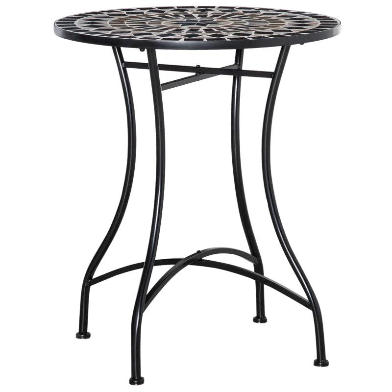 60cm Black Mosaic Outdoor Patio Table - Round Garden Table for Outdoor Use