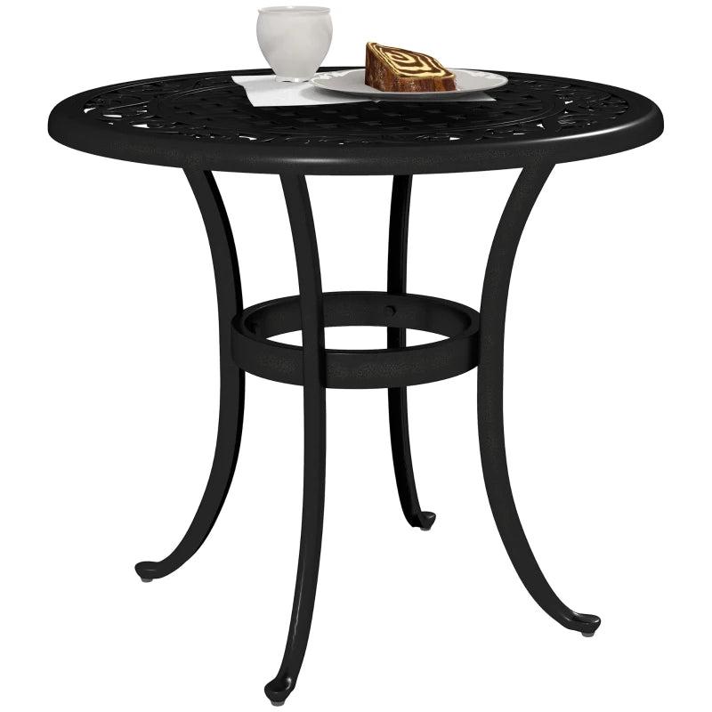 60cm Black Round Garden Table - Outdoor Hollow Top Design Side Table with Cast Aluminium Frame for Patio, Garden, Balcony