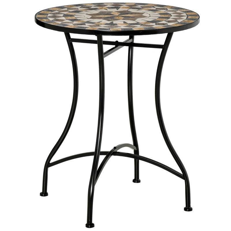 60cm Grey Mosaic Outdoor Patio Table - Round Garden Table for Outdoor Use