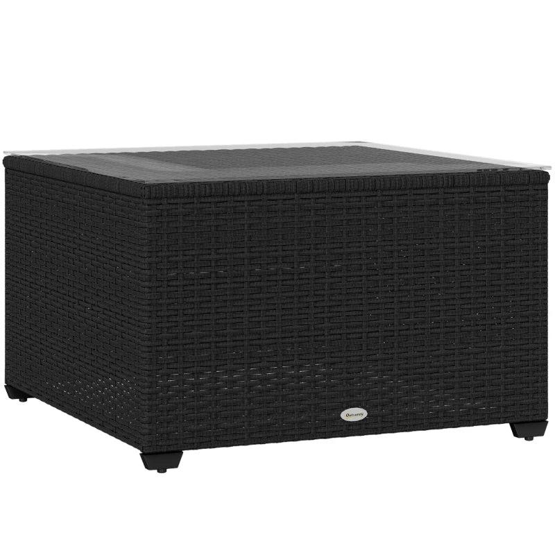 62 x 62cm Black Glass-Top Rattan Side Table