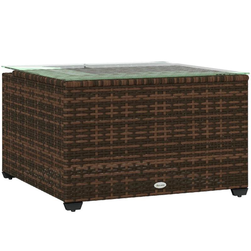 62 x 62cm Brown Glass-Top Rattan Side Table - Stylish Outdoor Furniture