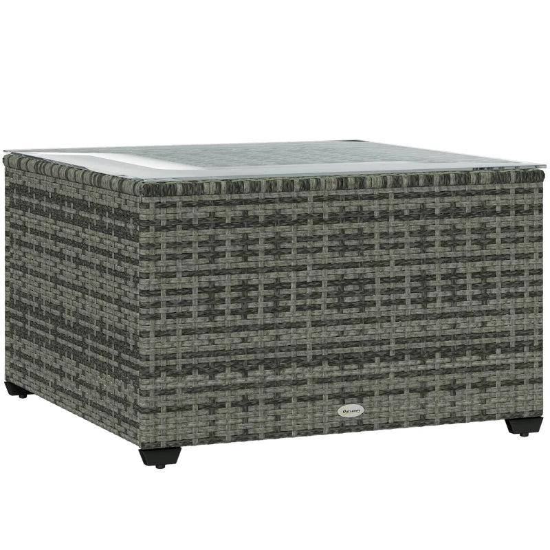 62 x 62cm Light Grey Glass-Top Rattan Side Table