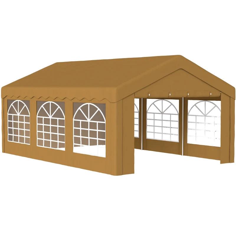 6m x 4m Yellow Garden Gazebo - Galvanised Marquee Party Tent with Removable Sides and Windows for Weddings and Events
