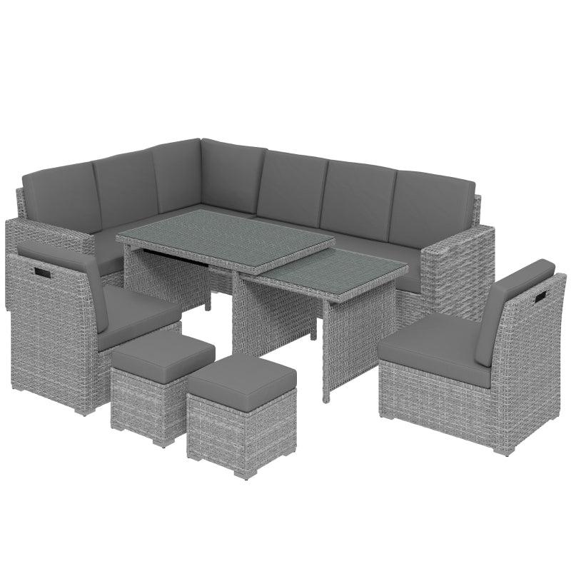 7-Piece Light Grey Rattan Garden Sofa Set with Expanding Table - Outdoor Seating