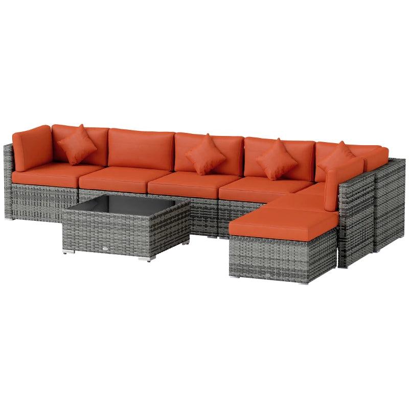 8-Piece Orange and Grey Rattan Sofa Set - Outdoor Patio Furniture