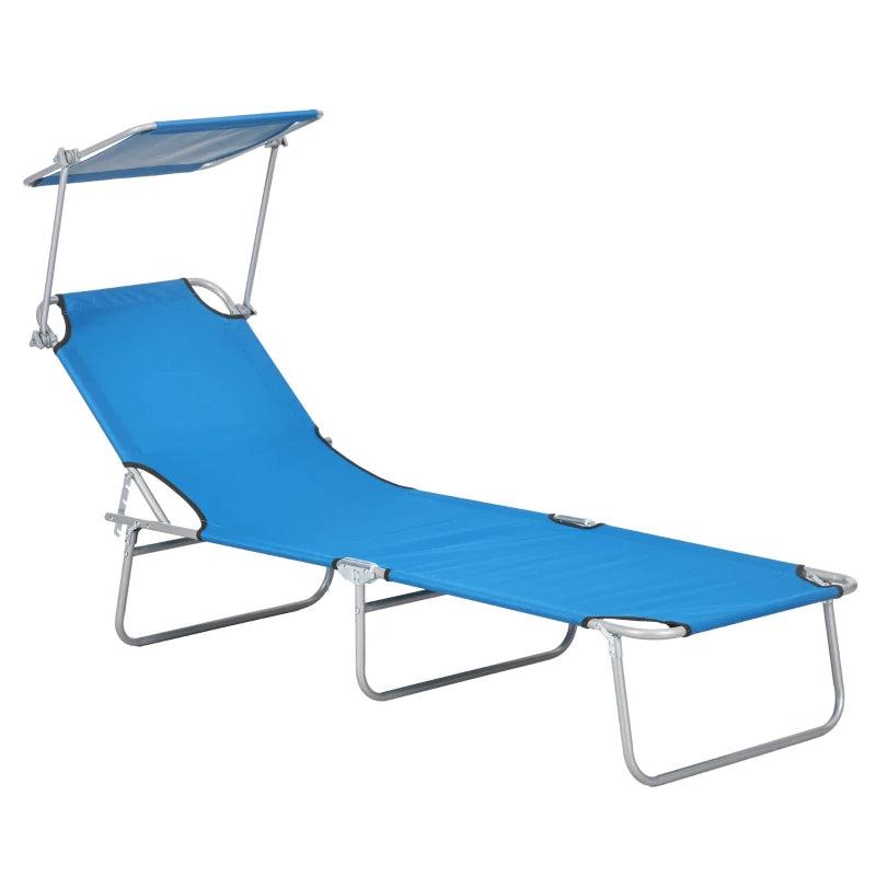Adjustable Bright Blue Sun Lounger with Face Canopy - Outdoor Relaxation Chair