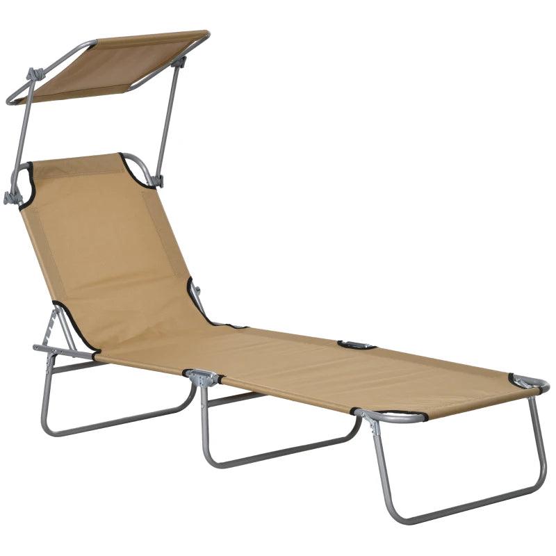 Adjustable Brown Sun Lounger with Face Canopy - Outdoor Relaxation Chair
