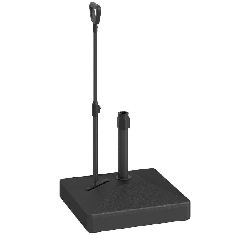 Adjustable Garden Parasol Base with Wheels and Handle - Black, 55kg Capacity for Sun Umbrella Stand, 45kg with Water, Ideal for Garden and Poolside
