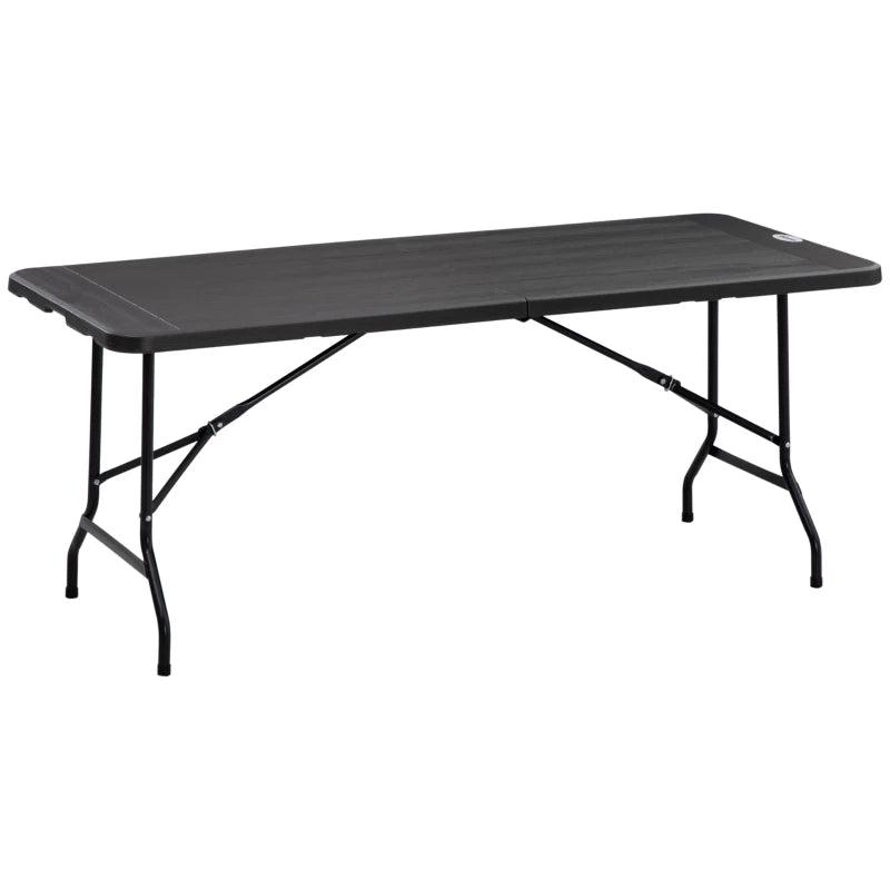 Rectangular Folding Garden Dining Table for 6 - Charcoal Grey HDPE Outdoor Table with Steel Frame for Balcony and Porch