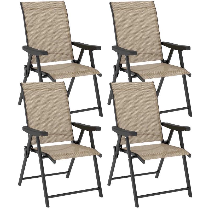 Set of Four Brown and Black Folding Outdoor Chairs - Compact Size for Easy Storage