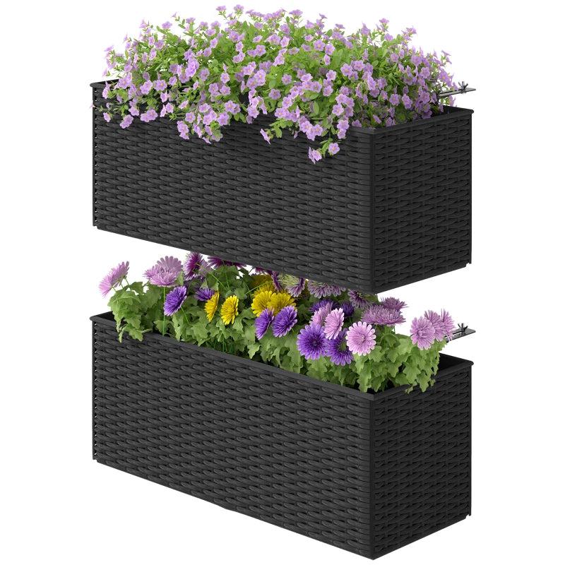 Set of Two Black Rattan-Effect Planters - Stylish Outdoor Garden Pots - 12" x 12"