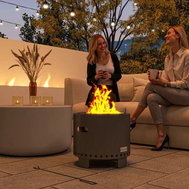 Smokeless Steel Fire Pit with Poker - Grey - 30 Inch