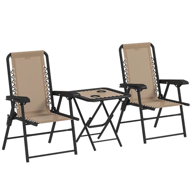 Three-Piece Khaki Garden Table and Chair Set - Outdoor Furniture, Compact Size