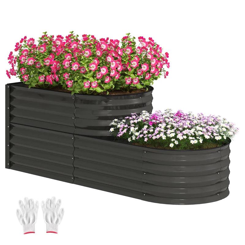 Two-Tier Galvanised Steel Garden Planter - Dark Grey - 100cm x 50cm