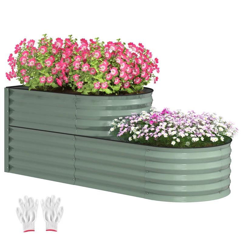 Two-Tier Galvanised Steel Garden Planter - Light Green - 100cm x 50cm