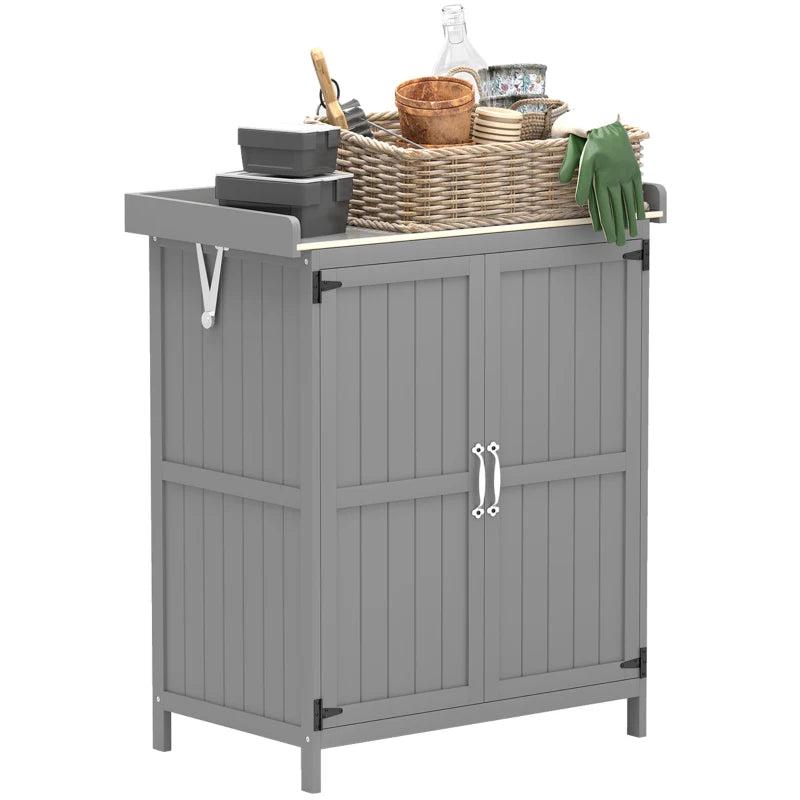 Wooden Garden Shed - Grey Outdoor Storage Cabinet with Hinged Roof, Shelf & Double Doors - 4x6 ft