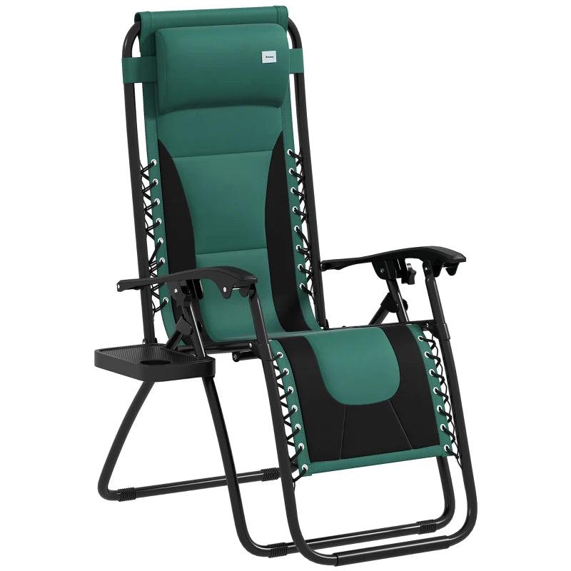 Zero Gravity Lounger Chair - Folding Reclining Patio Chair with Padded Seat, Cup Holder, Soft Cushion and Headrest - Green - Ideal for Poolside and Camping