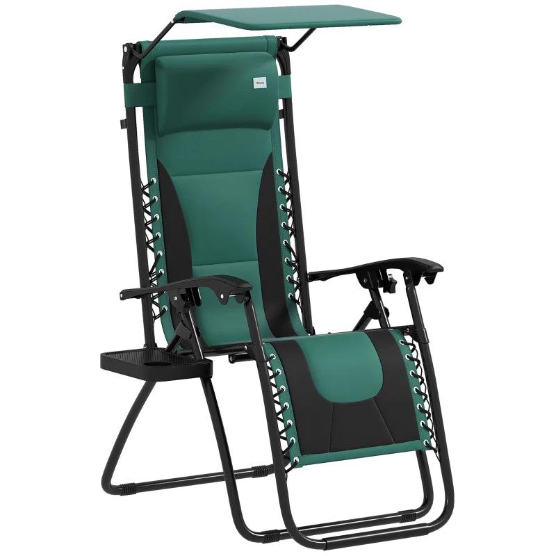 Zero Gravity Lounger Chair - Folding Reclining Patio Chair with Shade Cover, Padded Seat, Cup Holder, Soft Cushion and Headrest - Green, Large Size