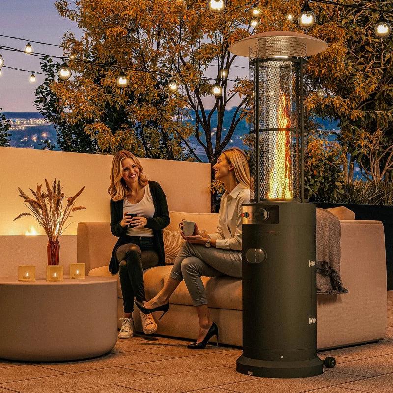 11KW Freestanding Gas Patio Heater - Adjustable Outdoor Propane Heater with Wheels & Tip-Over Switch