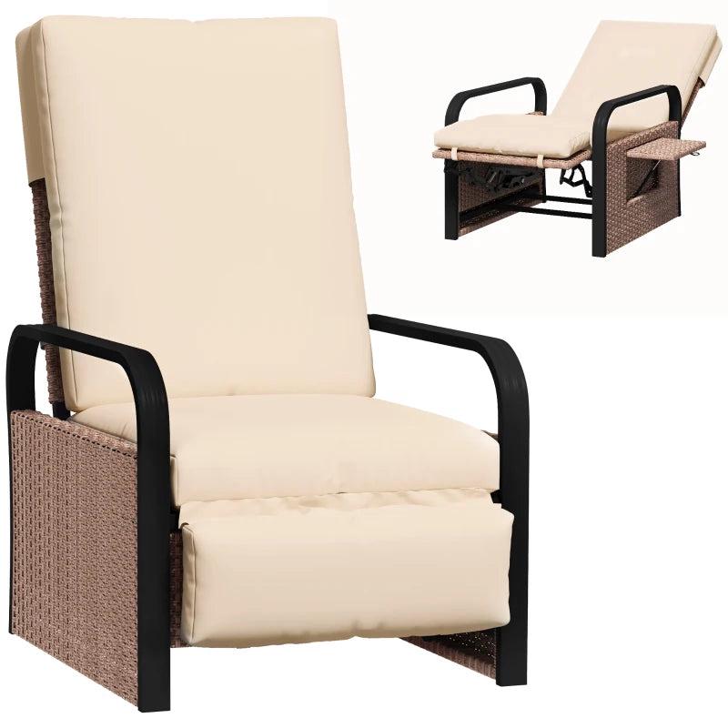 140 Reclining Rattan Armchair - Brown and Khaki Outdoor Lounge Chair for Comfort