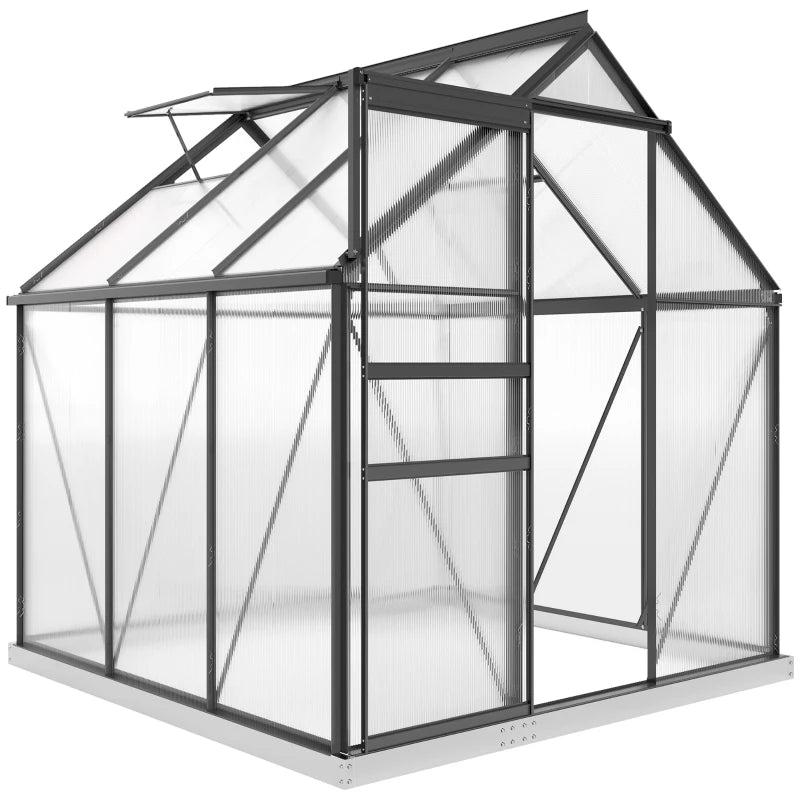190cm x 190cm Walk-In Polycarbonate Greenhouse With Window - Grey