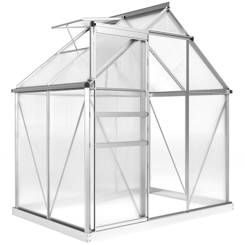 192.5cm x 131cm Walk-In Polycarbonate Greenhouse - Silver-Tone With Window hatch
