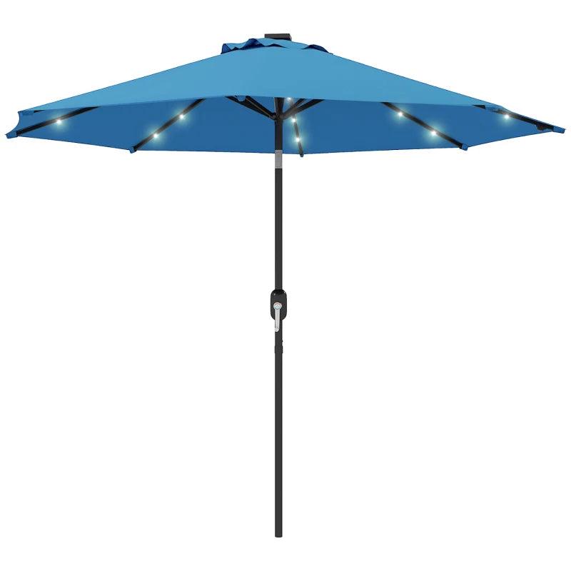 2.7m Blue LED Lighted Patio Umbrella - Outdoor Garden Parasol for Night Use