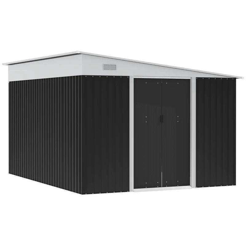 3.3 x 2.68m Black Corrugated Metal Garden Shed - Durable Outdoor Storage Solution