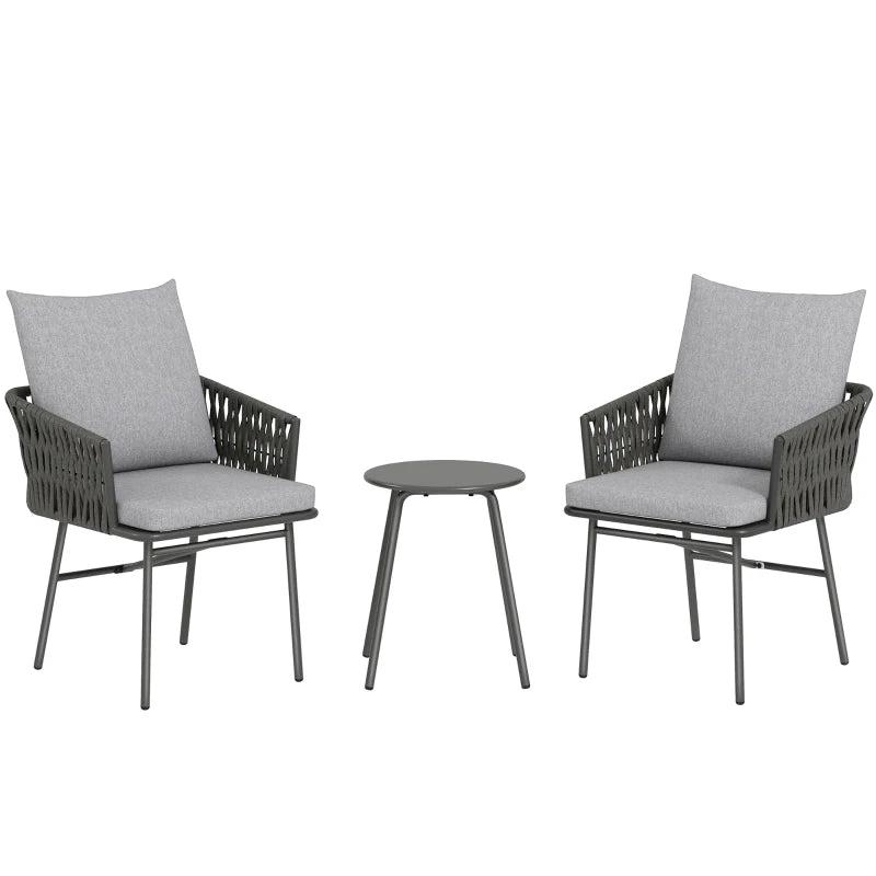 3-Piece Rattan Bistro Set with Cushions - Patio Furniture for Balcony, Porch, Terrace - Grey
