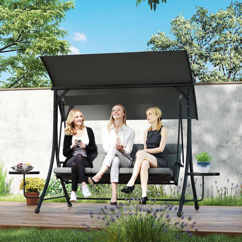 3-Seater Garden Swing Chair with Adjustable Canopy