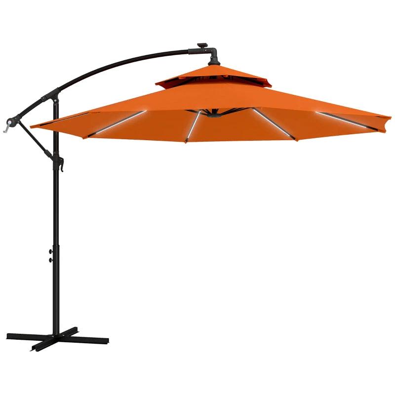 3m Orange LED Lighted Patio Umbrella - Overhanging Garden Parasol for Outdoor Use