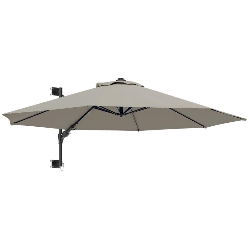 3m Wall-Mounted Parasol Shade with Handle - Light Grey Outdoor Umbrella for Patio