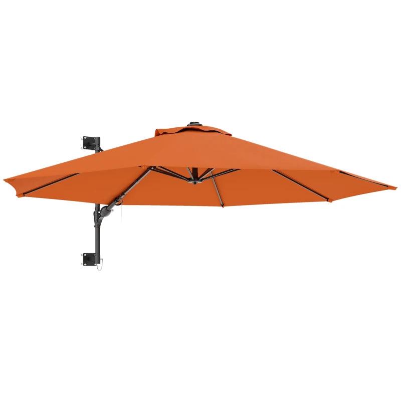 3m Wall-Mounted Parasol Shade with Handle - Outdoor Orange Sun Umbrella for Patio