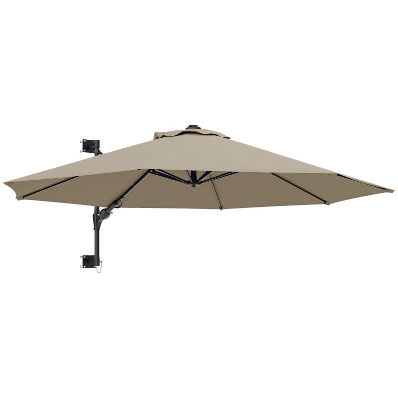 3m Wall-Mounted Parasol Shade with Handle - Outdoor Patio Umbrella in Khaki