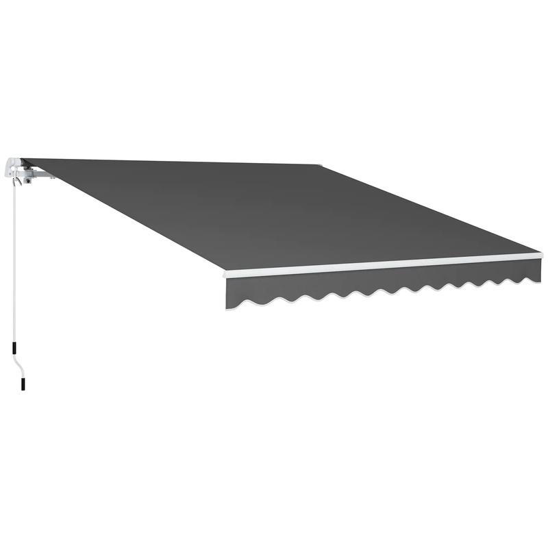 3m x 2.5m Garden Patio Manual Awning, Retractable Canopy Sun Shade Shelter with Fittings and Crank Handle, Dark Grey